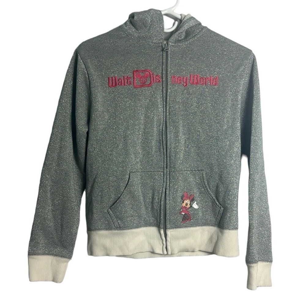 Disney Parks Kids Minnie‎ Mouse Silver Sparkly Zip Up Hoodie Size XL